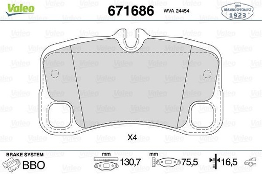 [671686] REAR PADS VALEO PORSCHE