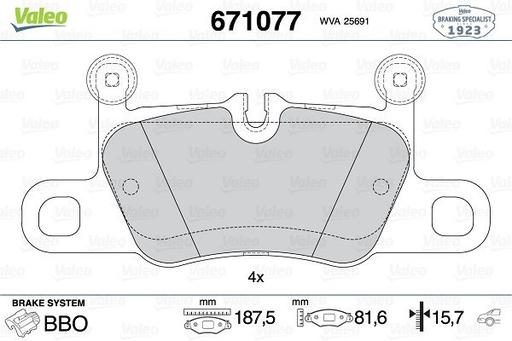 [671077] BRAKE PADS REAR VALEO PORSCHE