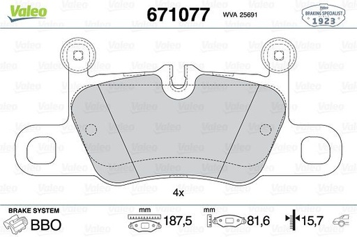 [671077] REAR PADS VALEO PORSCHE