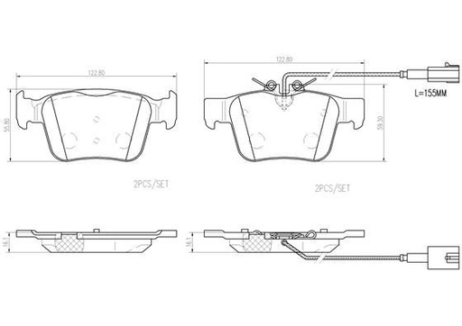 [P23180N] REAR PADS W/SENSOR BREMBO CERAMIC ALFA MASERATI