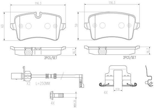 [P85118N] BRAKE PADS REAR WITH SENSOR BREMBO CERAMIC VAG