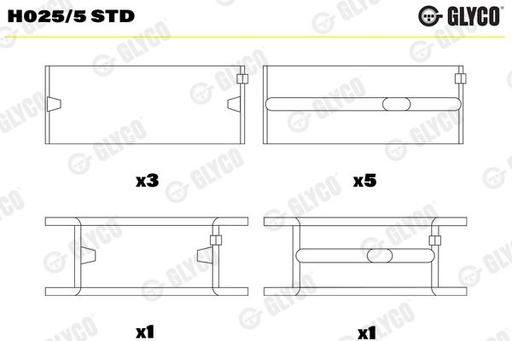 [H025/5 STD] MAIN BEARINGS SET GLYCO VAG