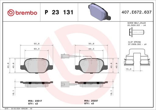 [P23131] REAR PADS WITH SENSOR BREMBO ALFA