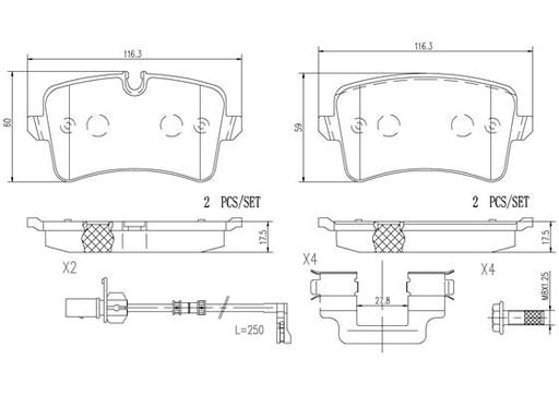 [P85119N] BRAKE PADS REAR WITH SENSOR BREMBO CERAMIC VAG