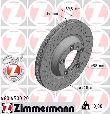 [460.4500.20] FRONT DISC LH 340MM CROSS DRILLED ZIMMERMANN PORSCHE