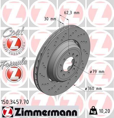 [150.3457.70] BRAKE DISC FRONT LH 360MM ZIMMERMANN BMW (CROSS DRILLED)