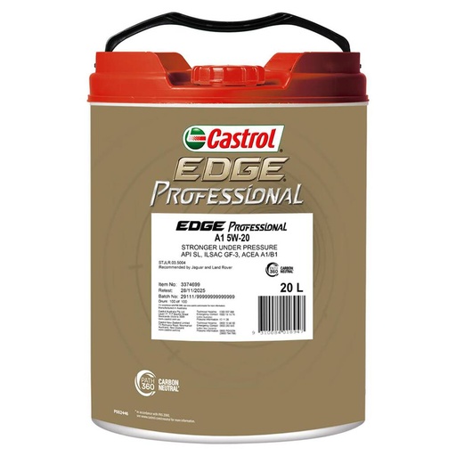 [3374699] ENGINE OIL 20L 5W20 A1 EDGE PROFESSIONAL CASTROL