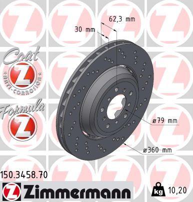 [150.3458.70] BRAKE DISC FRONT RH 360MM ZIMMERMANN BMW (CROSS DRILLED)