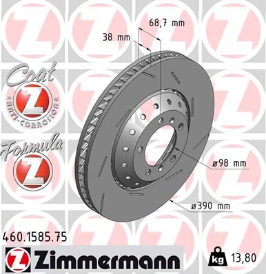 [460.1585.75] FRONT DISC RH 390MM ZIMMERMANN PORSCHE