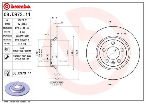 [08.D973.11] REAR DISC 272MM BREMBO VAG