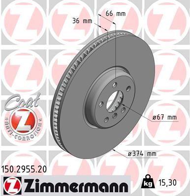 [150.2955.20] BRAKE DISC FRONT RH 374MM ZIMMERMANN BMW