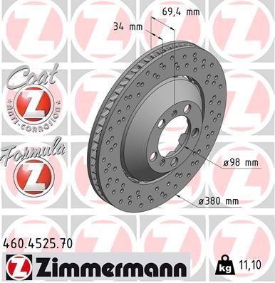 [460.4525.70] BRAKE DISC FRONT RH 380MM ZIMMERMANN PORSCHE