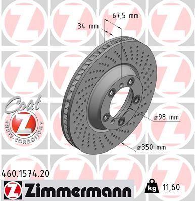 [460.1574.20] BRAKE DISC FRONT RH 350MM ZIMMERMANN PORSCHE