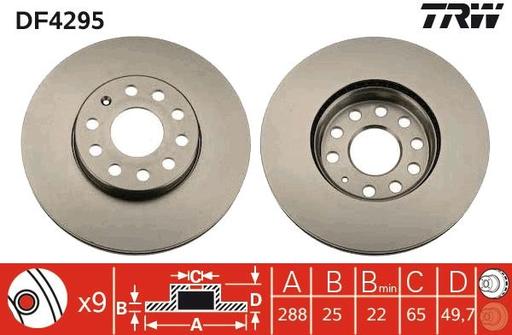 [DF4295] BRAKE DISC FRONT 288MM TRW VAG