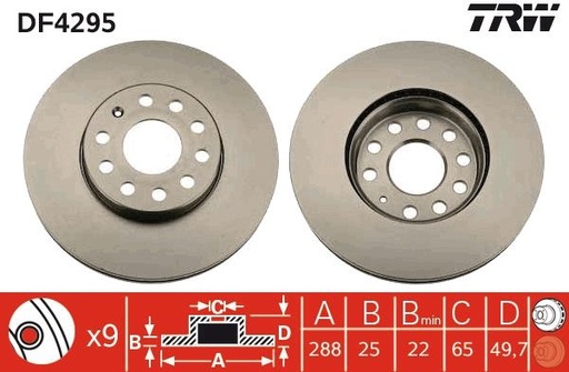 [DF4295] FRONT DISC 288MM TRW VAG