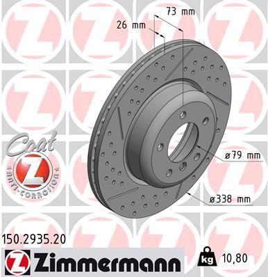 [150.2935.20] BRAKE DISC FRONT 338MM ZIMMERMANN BMW (CROSS DRILLED - SINGLE CAST)
