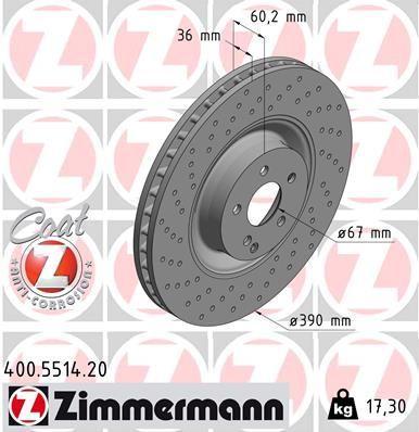 [400.5514.20] BRAKE DISC FRONT 390MM ZIMMERMANN MERC (CROSS DRILLED)