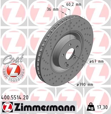 [400.5514.20] FRONT DISC 390MM CROSS DRILLED ZIMMERMANN MERC