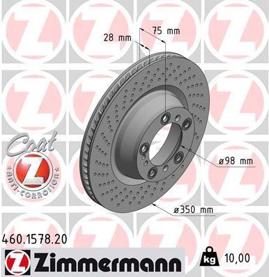 [460.1578.20] BRAKE DISC REAR LH 350MM ZIMMERMANN PORSCHE