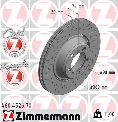 [460.4526.70] BRAKE DISC REAR LH 380MM ZIMMERMANN PORSCHE (CROSS DRILLED)