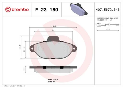 [P23160] BRAKE PADS FRONT BREMBO FIAT