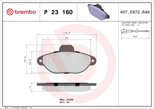 [P23160] FRONT PADS BREMBO FIAT