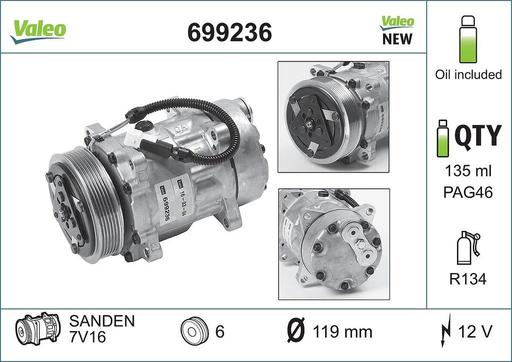 [699236] A/C COMPRESSOR VALEO PSA