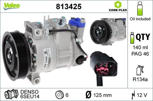 [813425] A/C COMPRESSOR VALEO VAG 125MM PULLEY