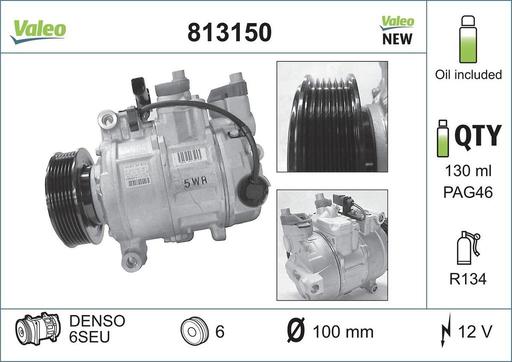 [813150] A/C COMPRESSOR VALEO VAG 100MM PULLEY