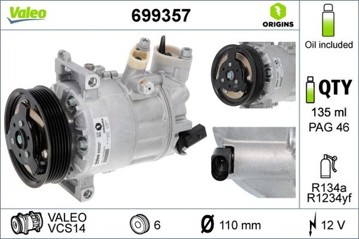 [699357] A/C COMPRESSOR VALEO VAG
