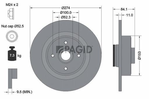 [8DD 355 116-861] BRAKE DISC REAR 274MM PAGID RENAULT (DNO)
