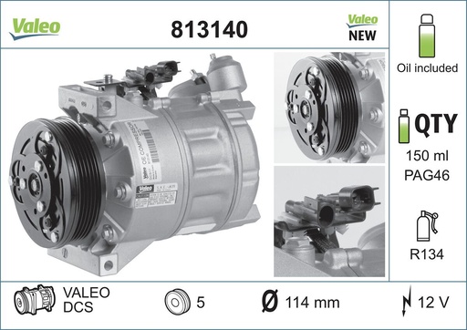 [813140] A/C COMPRESSOR 5PK 114MM VALEO VOLVO