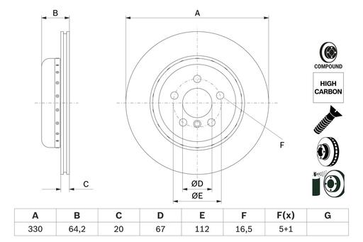 [BD2859] BRAKE DISC REAR RH 330MM BOSCH BMW (DUEL CAST)