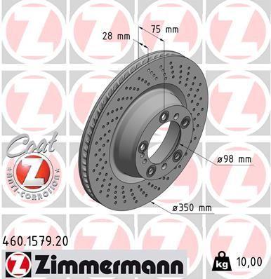 [460.1579.20] BRAKE DISC REAR RH 350MM ZIMMERMANN PORSCHE