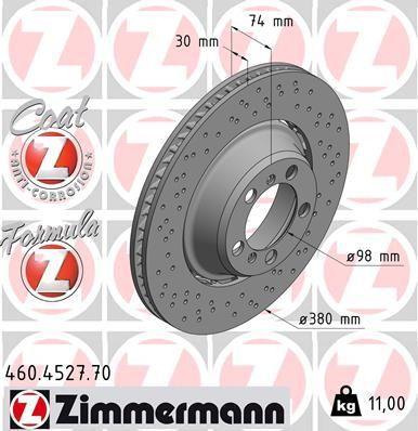 [460.4527.70] BRAKE DISC REAR RH 380MM ZIMMERMANN PORSCHE (CROSS DRILLED)