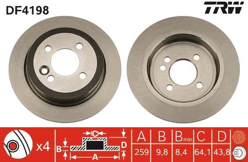 [DF4198] BRAKE DISC REAR 259MM TRW MINI