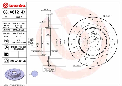 [08.A612.4X] REAR DISC CROSS DRILLED BREMBO MERC
