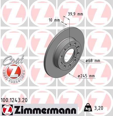 [100.1243.20] BRAKE DISC REAR 245MM ZIMMERMANN VAG