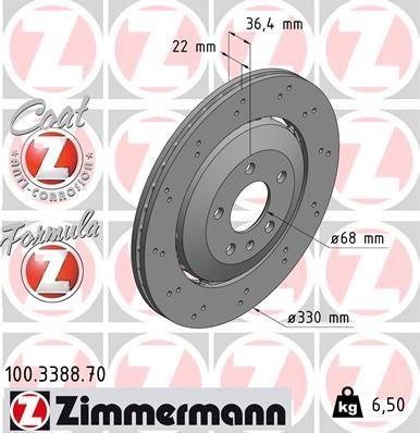 [100.3388.70] BRAKE DISC REAR 330MM ZIMMERMANN VAG