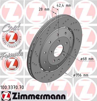 [100.3370.70] BRAKE DISC REAR 356MM ZIMMERMANN VAG (CROSS DRILLED)