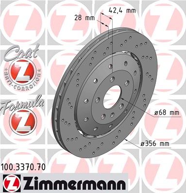 [100.3370.70] REAR DISC 356MM CROSS DRILLED ZIMMERMANN VAG