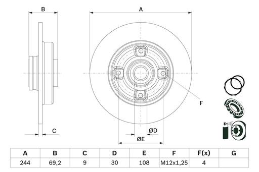 [BD2819] BRAKE DISC REAR 288MM BOSCH PSA (WITH HUB)