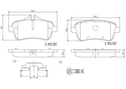 [P50100N] BRAKE PADS REAR BREMBO CERAMIC MERC