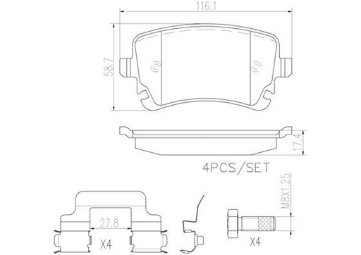[P85076N] BRAKE PADS REAR BREMBO CERAMIC VAG