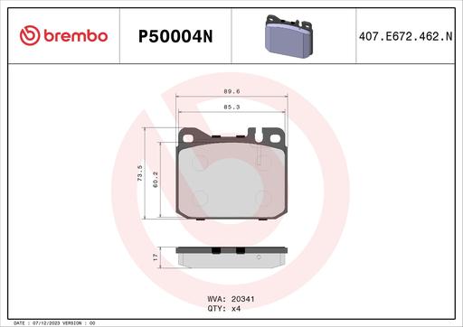 [P50004N] BRAKE PADS FRONT REAR BREMBO CERAMIC MERC