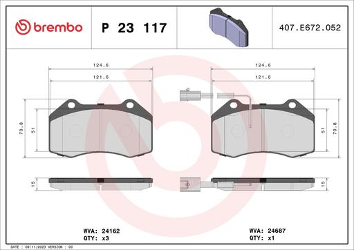 [P23117] BRAKE PADS FRONT BREMBO ALFA