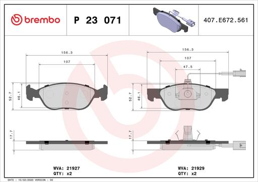 [P23071] BRAKE PADS FRONT BREMBO ALFA FIAT