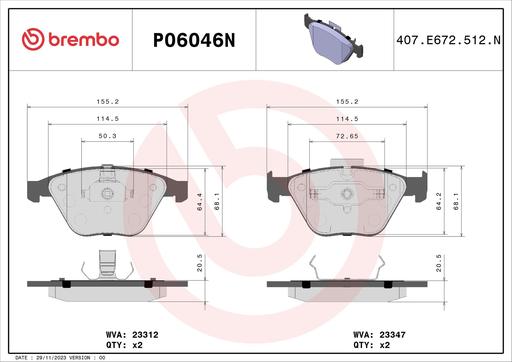 [P06046N] BRAKE PADS FRONT BREMBO CERAMIC BMW