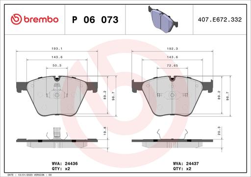 [P06073] BRAKE PADS FRONT BREMBO BMW