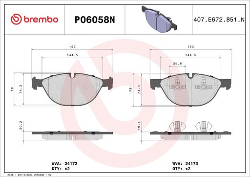 [P06058N] BRAKE PADS FRONT BREMBO CERAMIC BMW